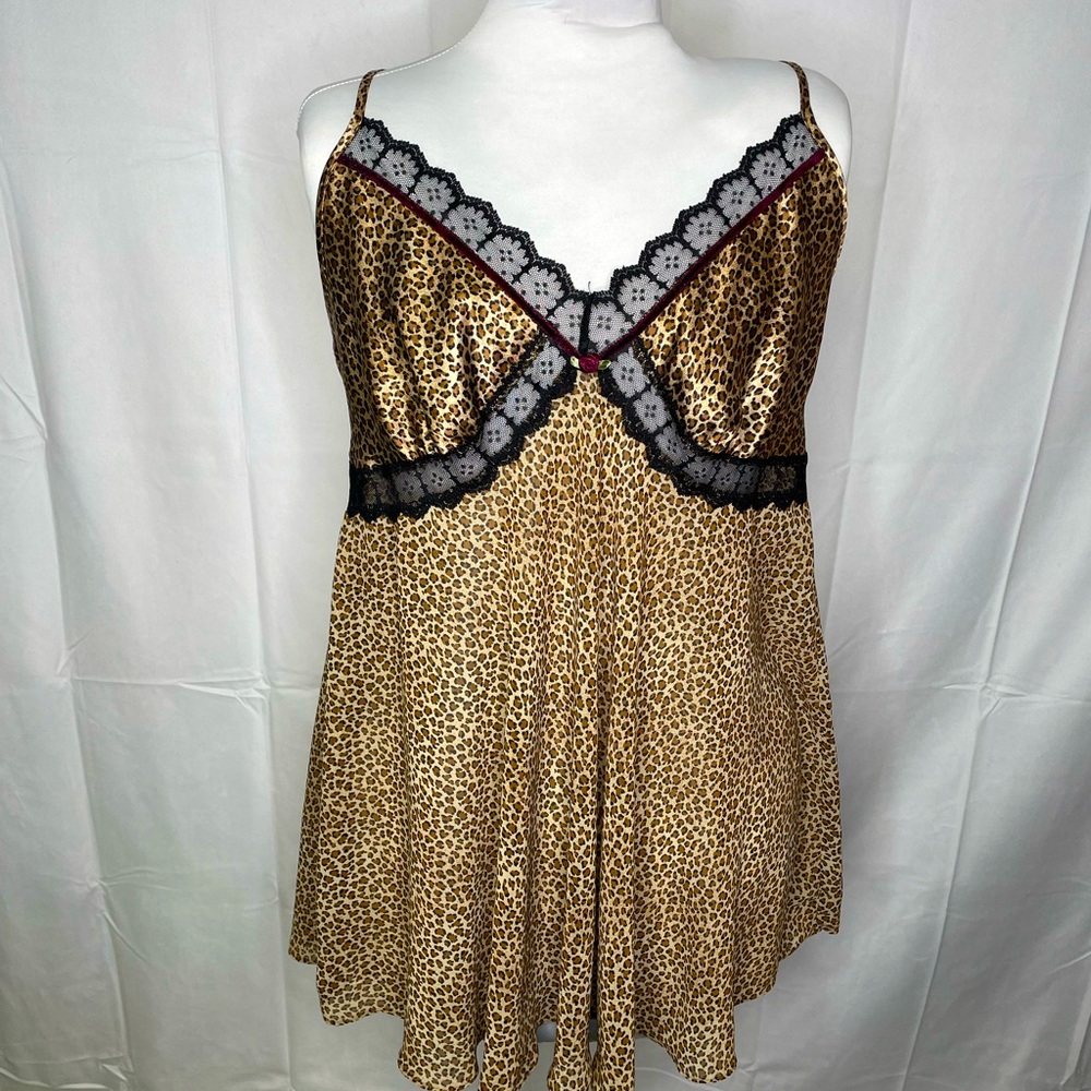 Leopard Print & Lace Gilligan O’Malley Nightie Slip Chemise | Size XL